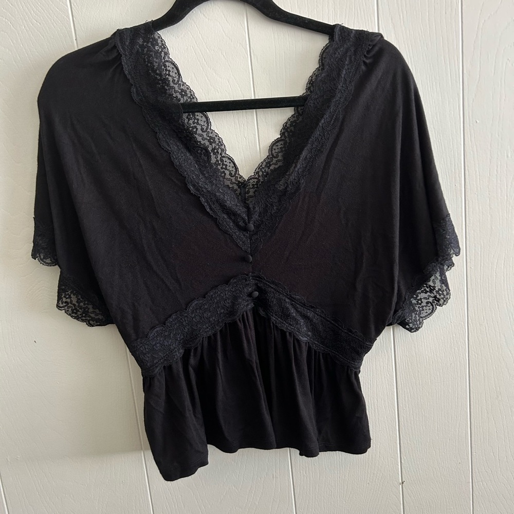 Mi Ami Black Top with Lace Detail blouse